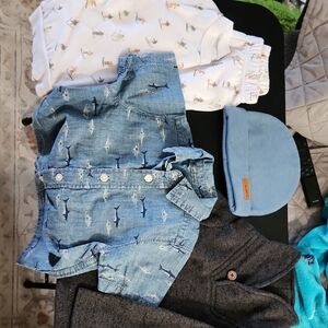 Baby Clothing Set with Shark Print Shirt and Blue Hat
